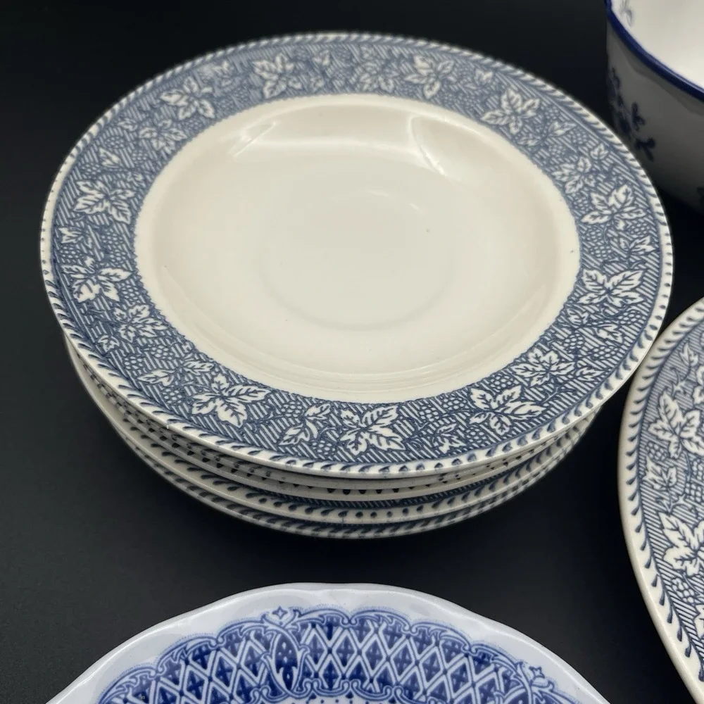 Mixed‎ Blue White China Lot 12 Pcs Kinkade Chateau Frontenac Queen Mother Imari